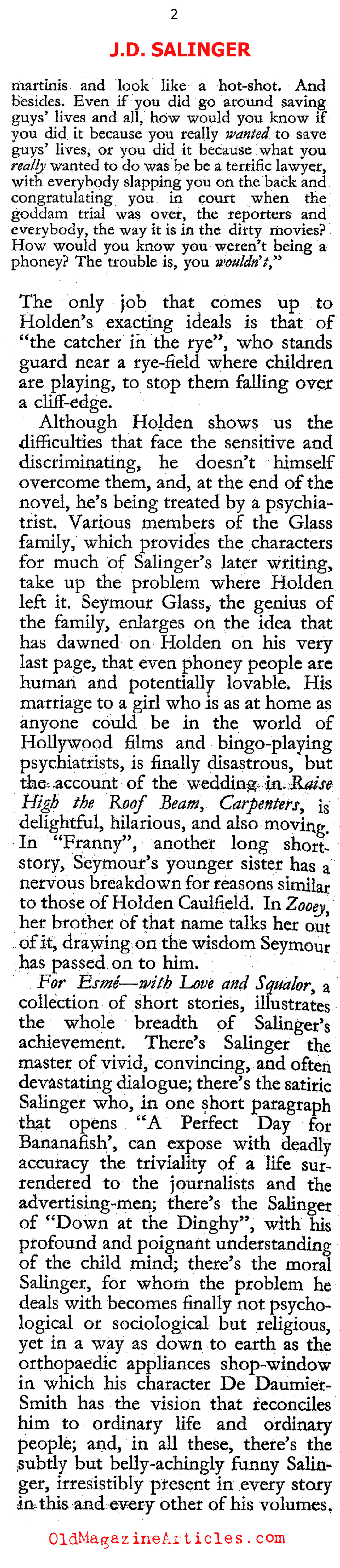 The Work of J.D. Salinger (The Hibbert Journal, 1964)