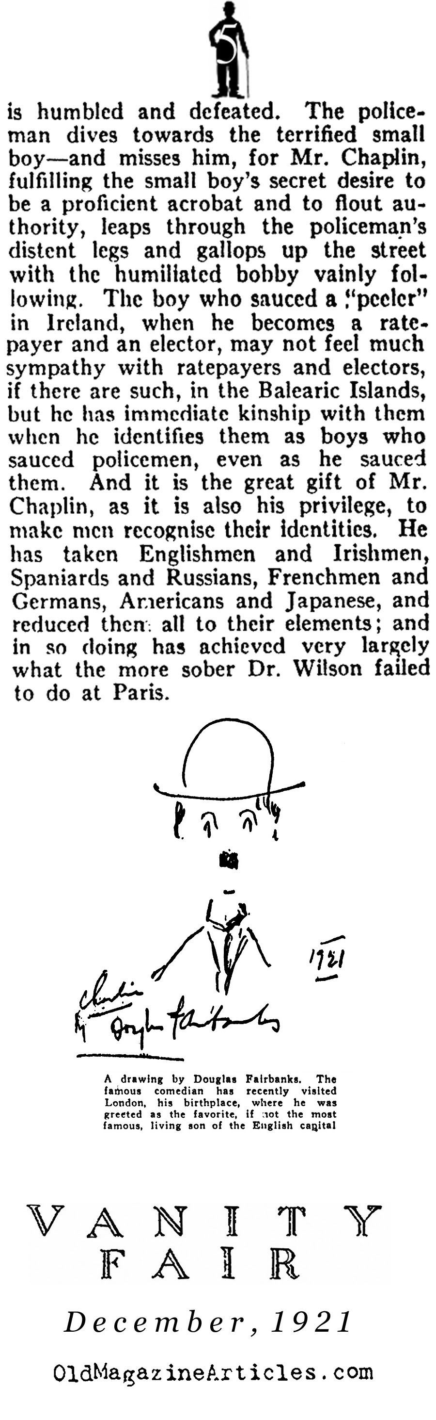 Charlie Chaplin and His Popularity   (Vanity Fair Magazine, 1921)