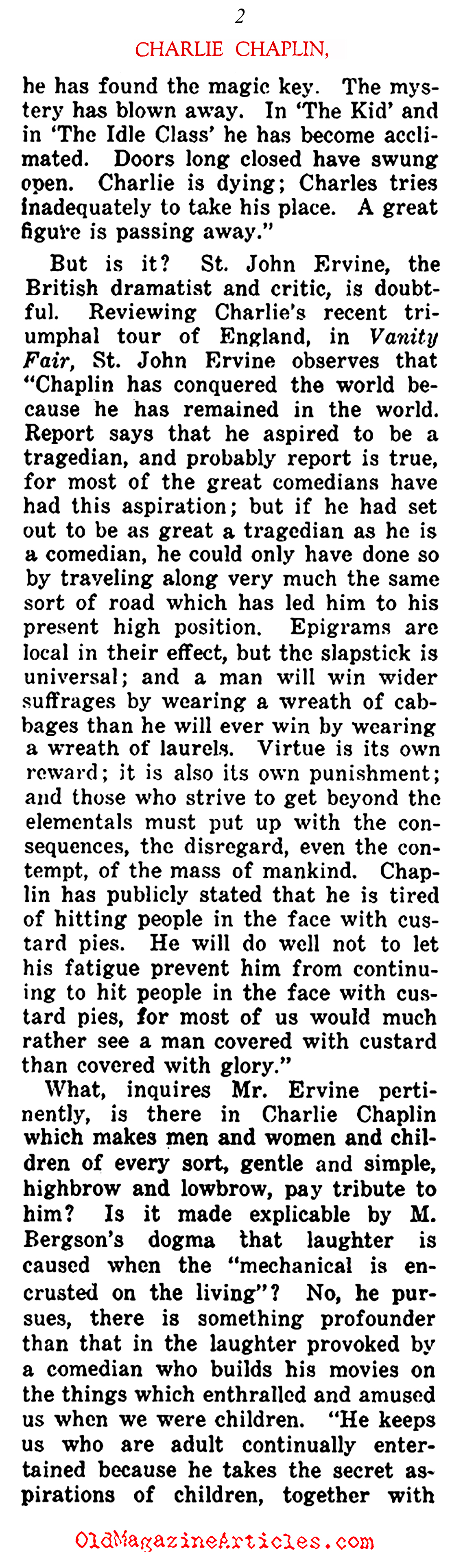 Charlie Chaplin Wanted to be Taken Seriously (Current Opinion, 1922)