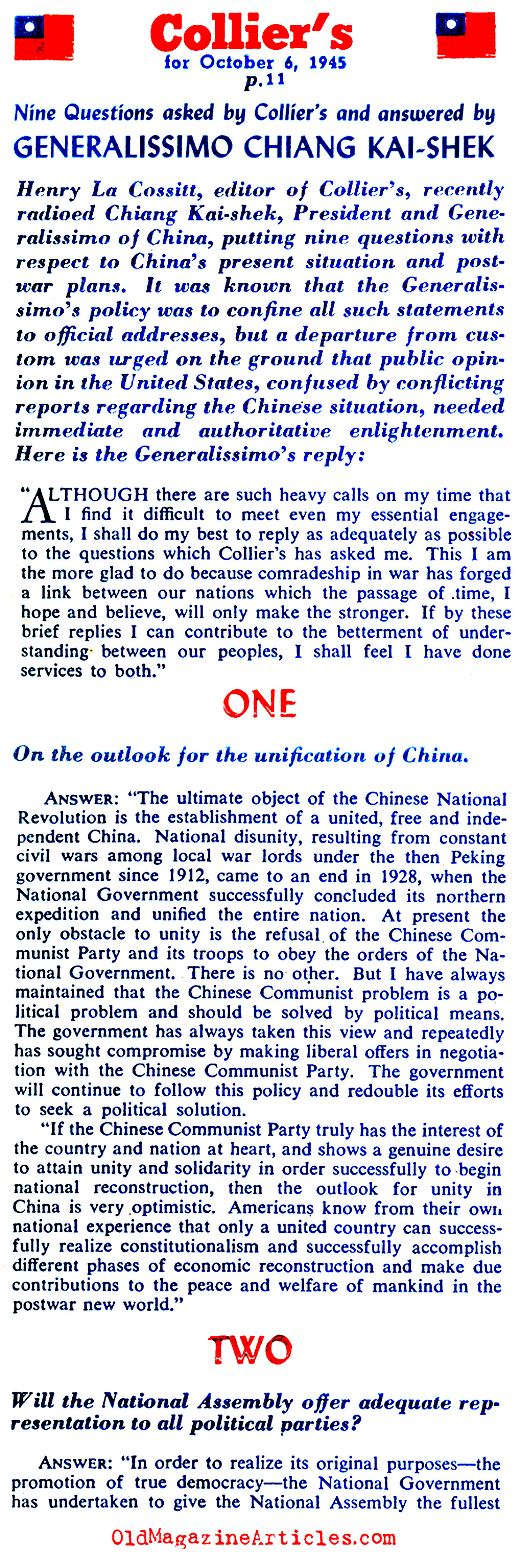  The Future of Democracy in China (Collier's Magazine, 1945)