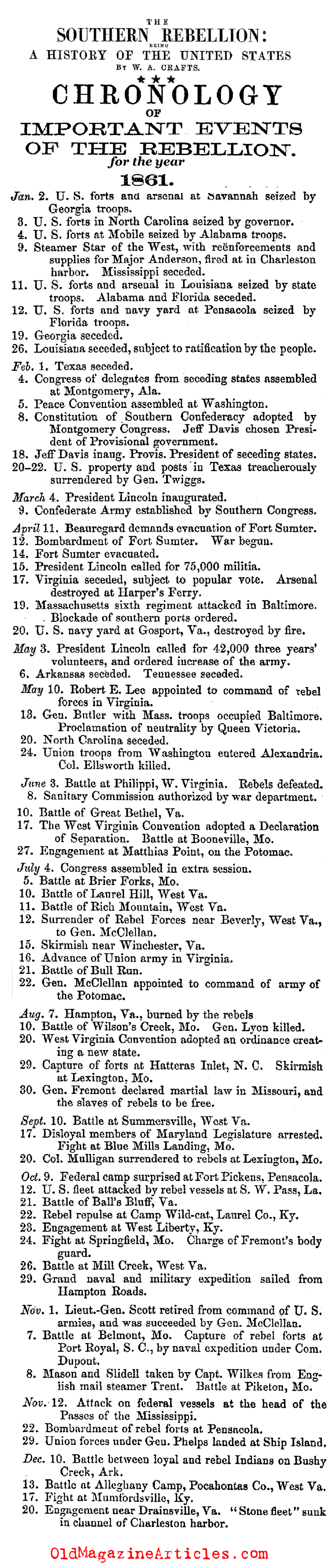 The Civil War in 1861  (The Southern Rebellion, 1867)