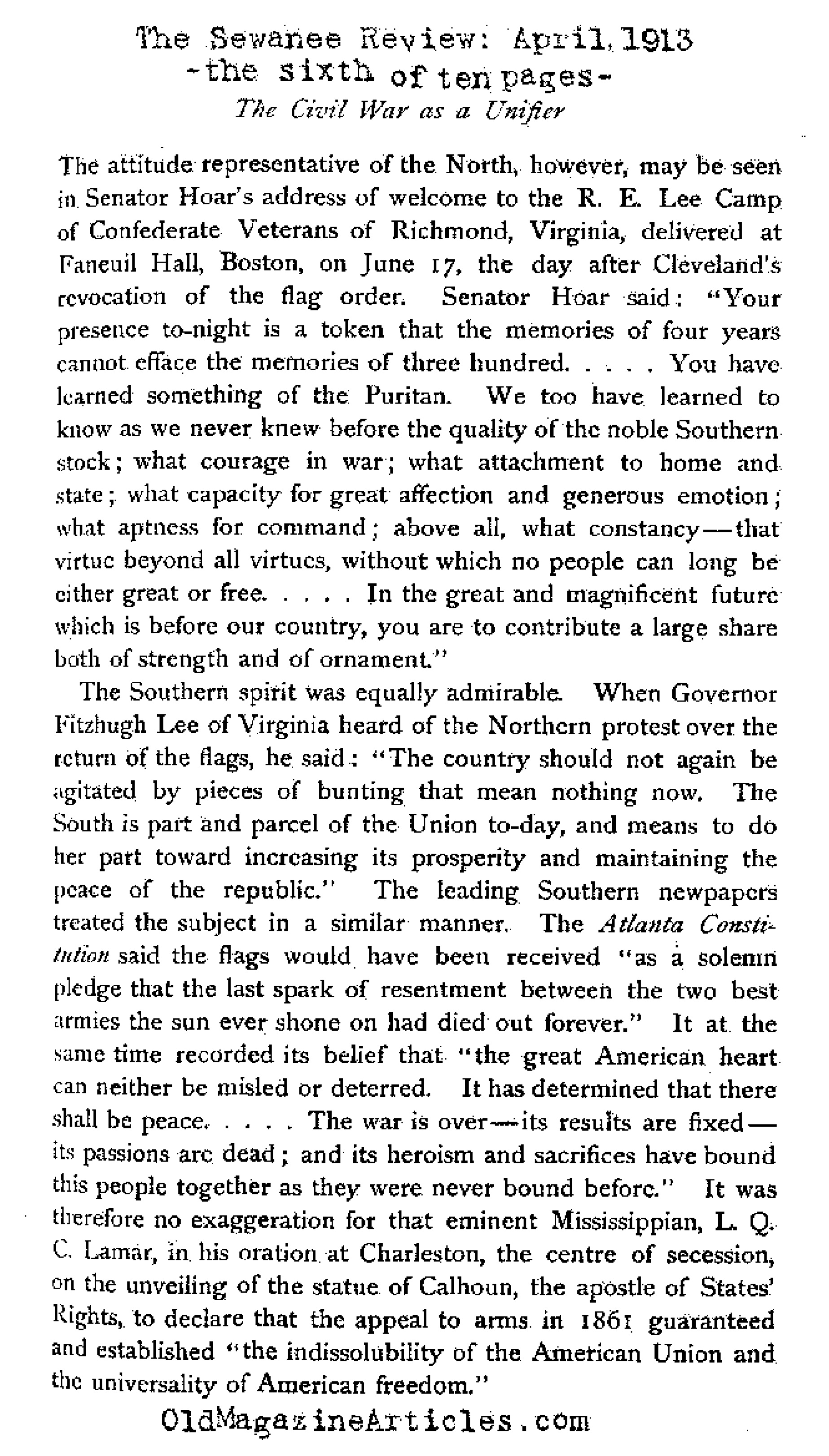 The American Civil War and the Unity it Created (The Sewanee Review, 1913)