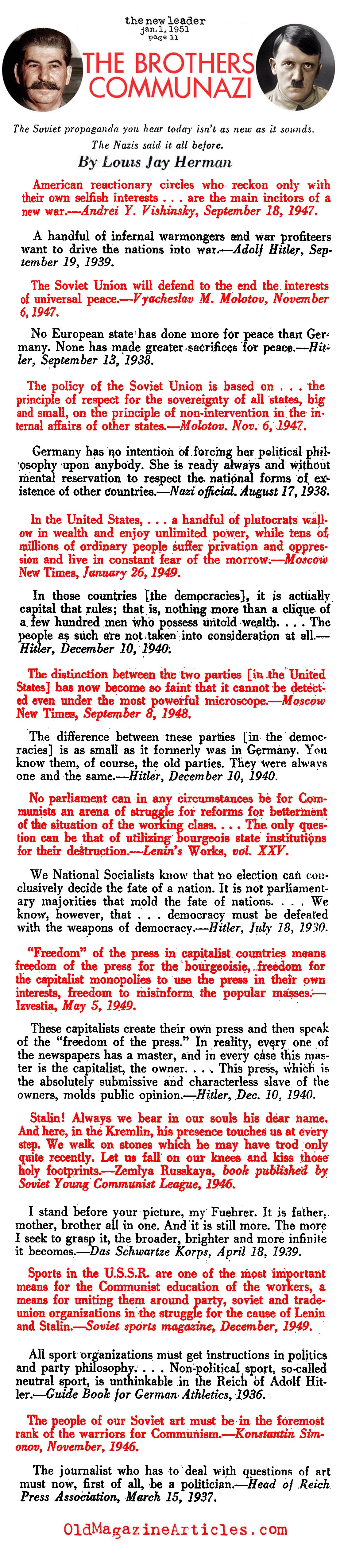 Soviet and Nazi Rhetoric Compared (The New Leader Magazine, 1951