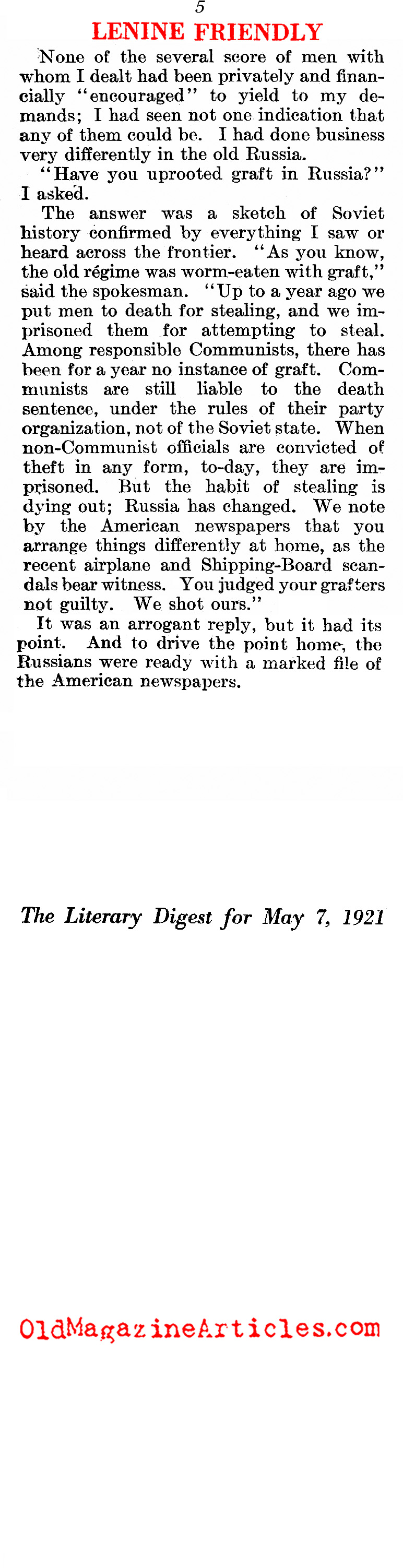 The Conversational Lenin (Literary Digest, 1921)