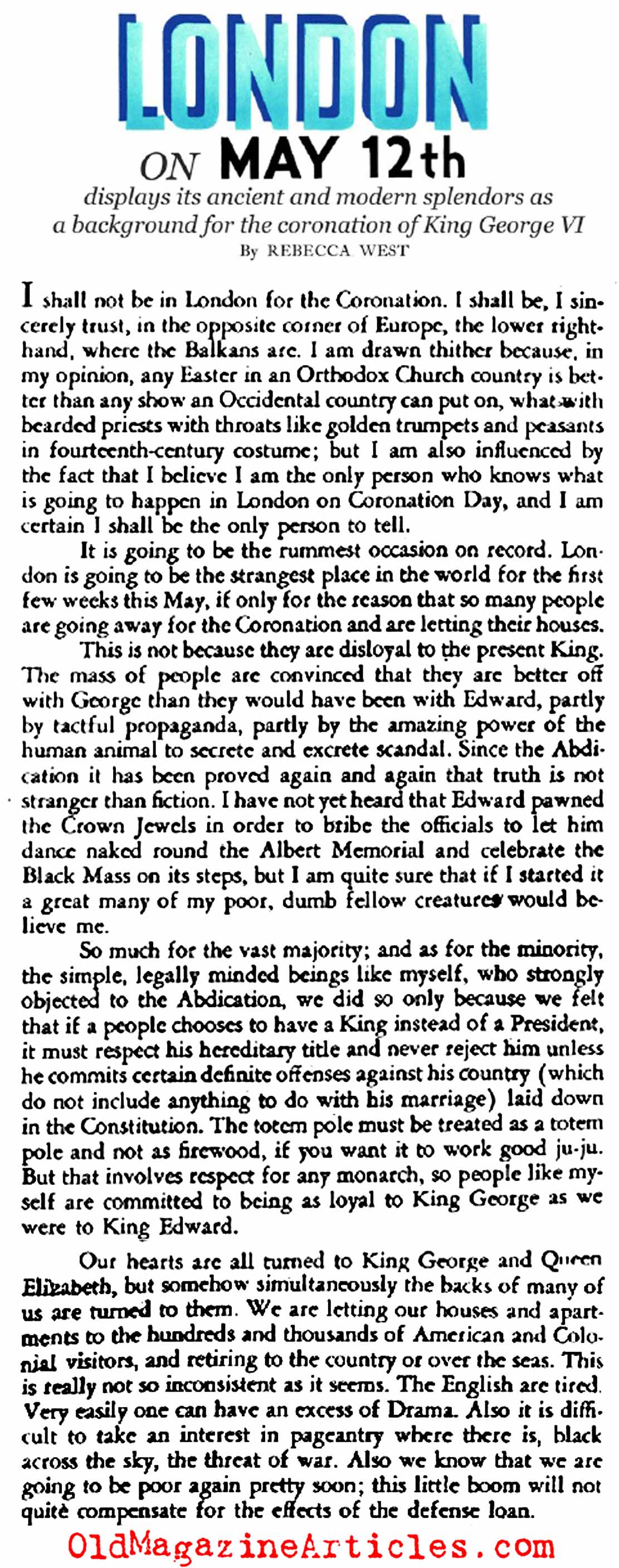 The Coronation of George VI (Stage Magazine, 1937)