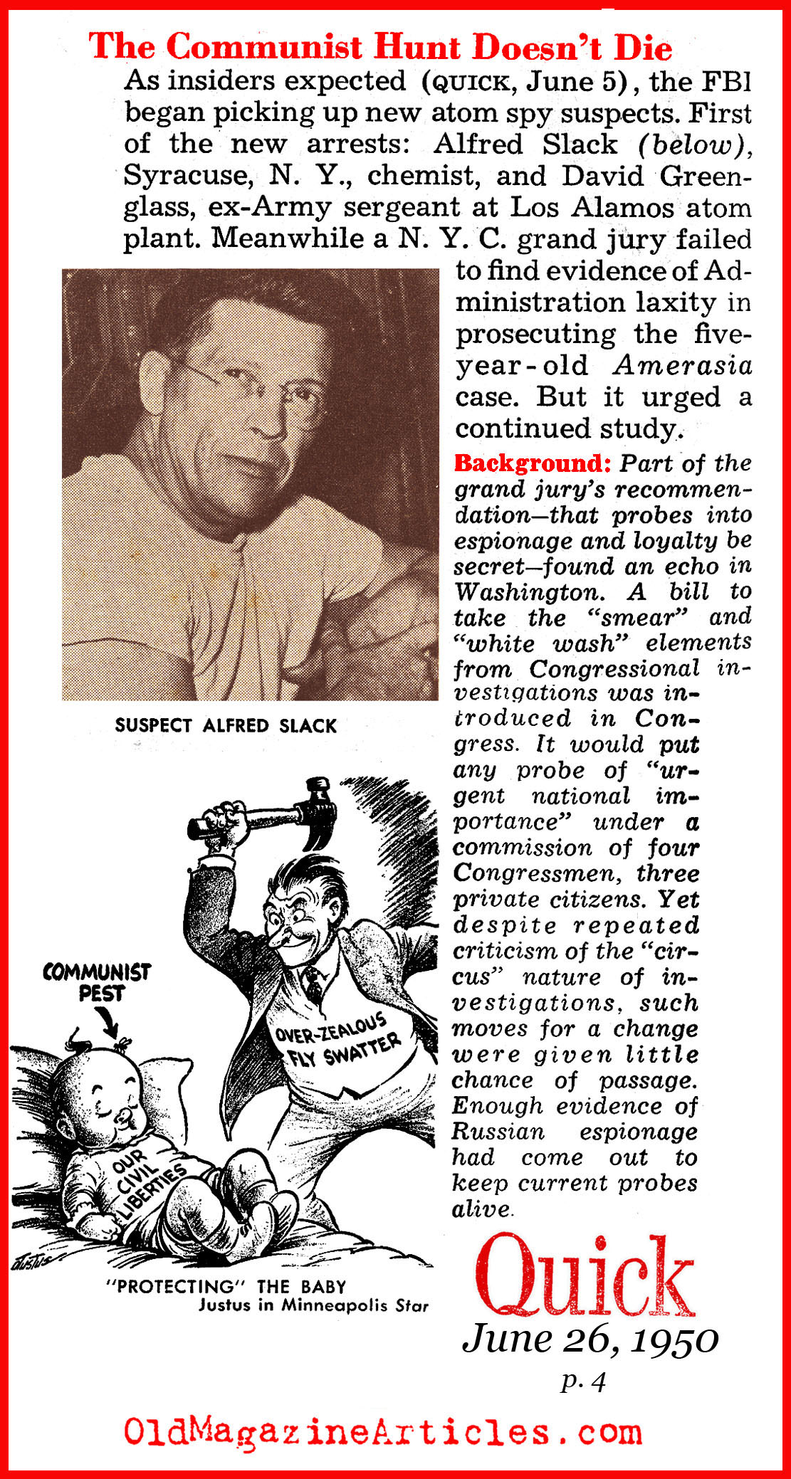 The Arrests of David Greenglass and Alfred Slack (Quick Magazine, 1950)