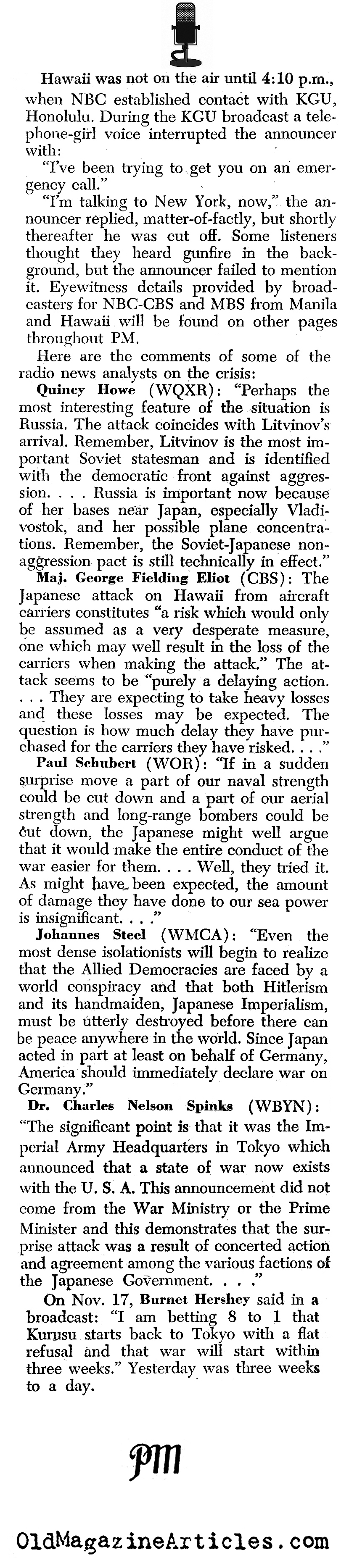 Pearl Harbor and the Significance of Radio (PM Tabloid, 1941