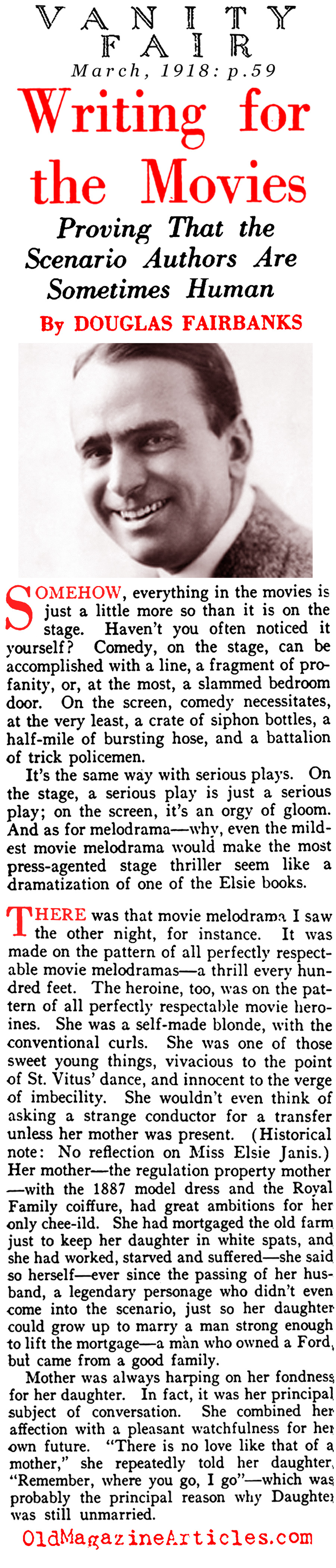 Douglas Fairbanks on the Writers of Silent Movies... (Vanity Fair, 1918)