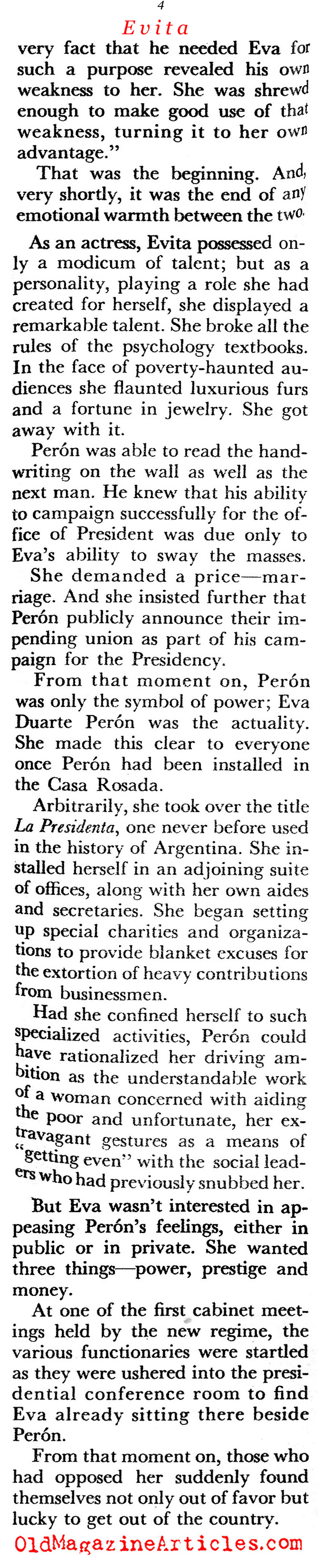 ''The Dictator and his Woman''  (Coronet Magazine, 1956)