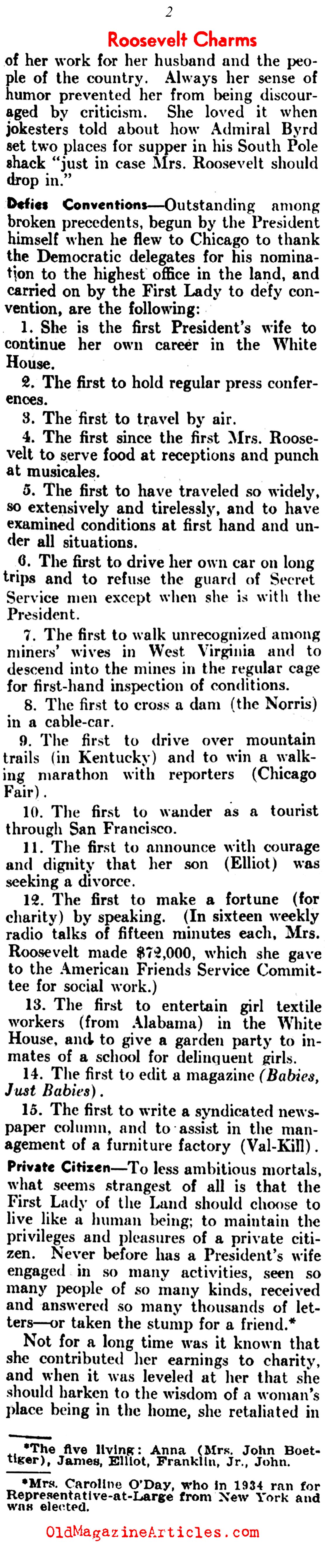 Eleanor Roosevelt and Her Many Firsts (The Literary Digest, 1937)