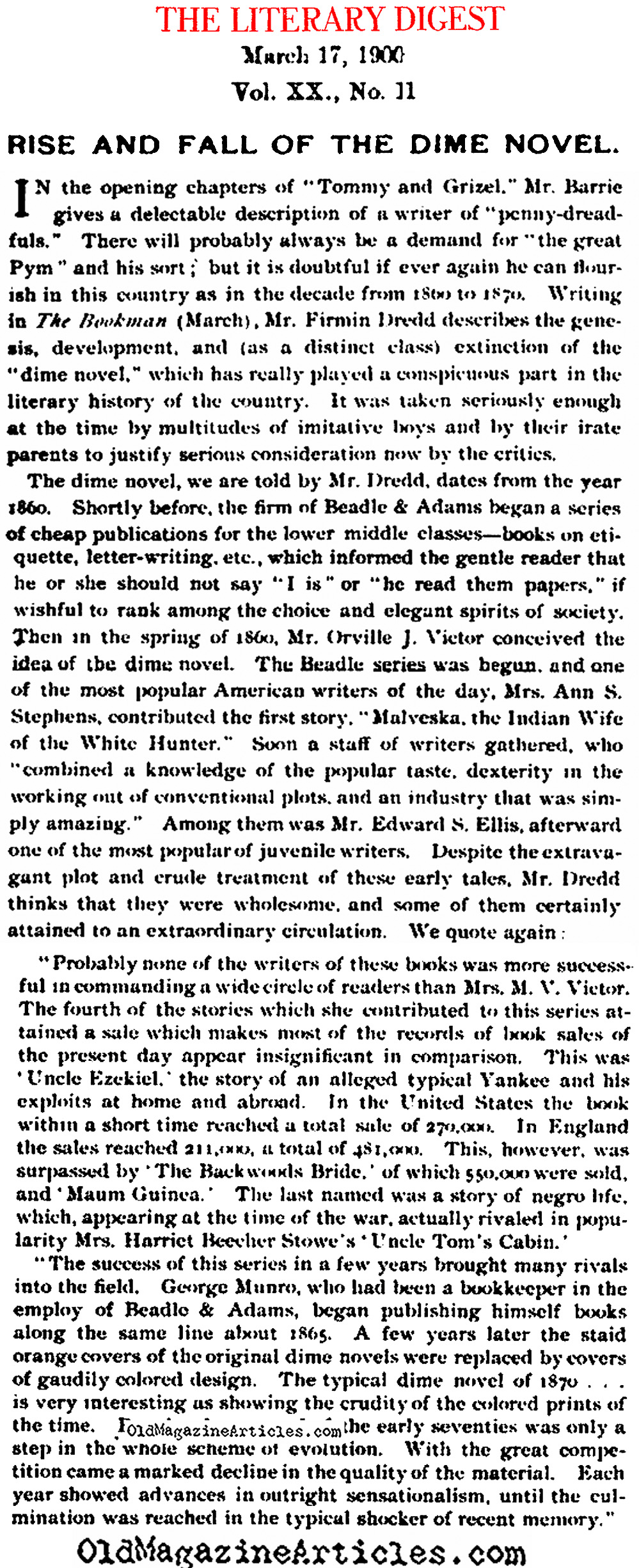 ''Rise and Fall of the Dime Novel'' (Literary Digest, 1900)