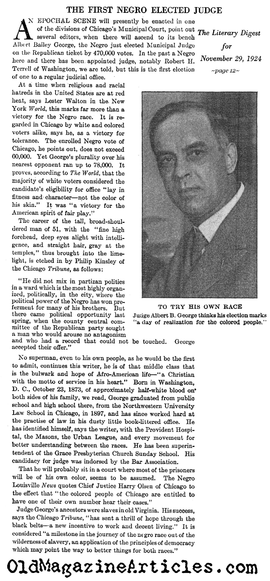 The First Elected African-American Judge (Literary Digest, 1924)