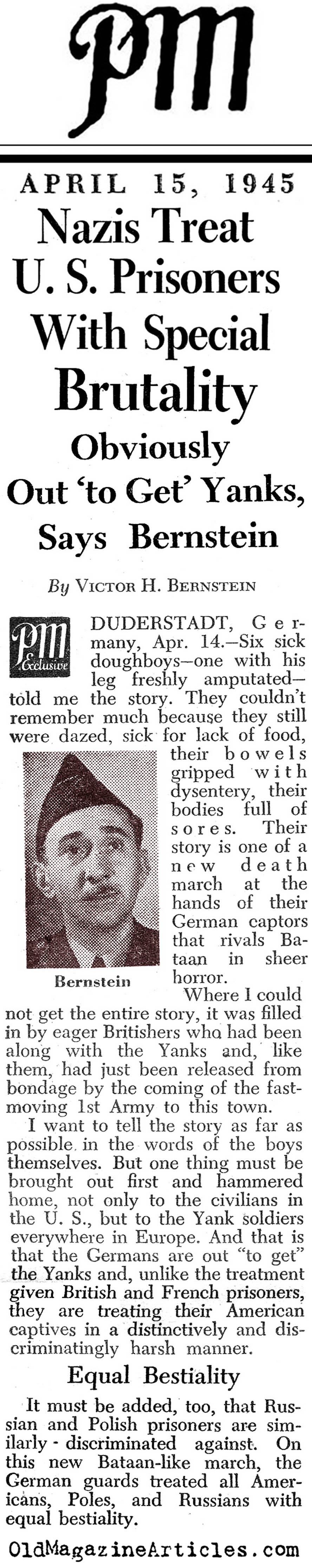 U.S. POWs Singled Out for Abuse (PM Tabloid, 1945)