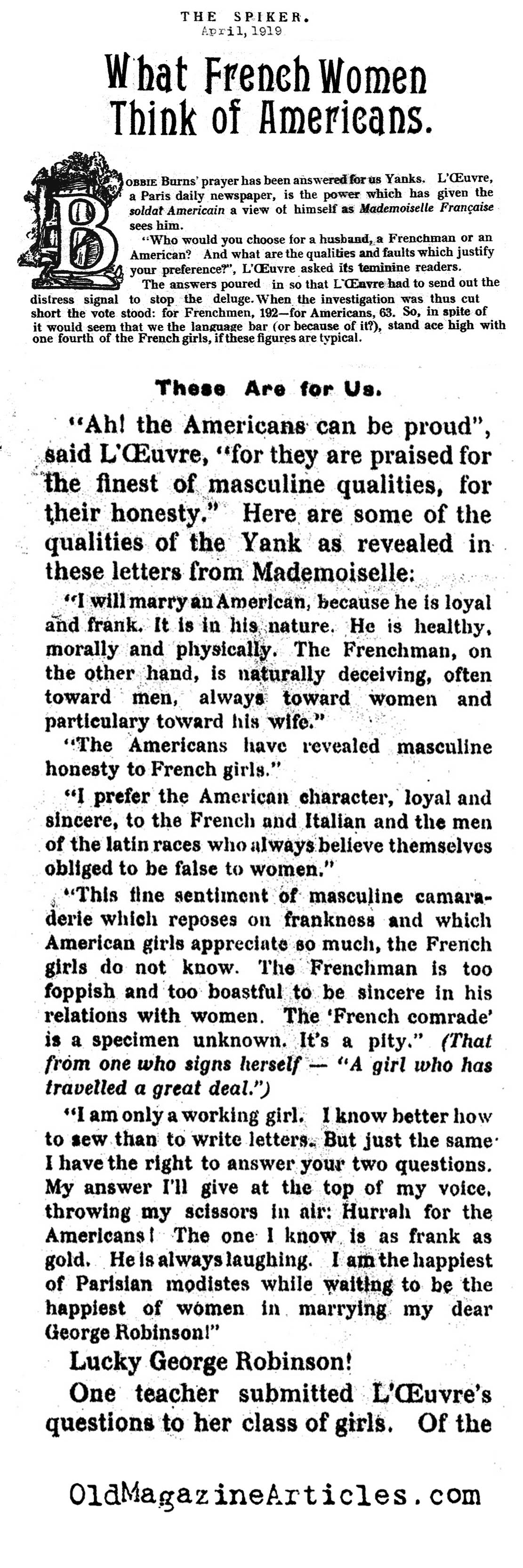 French Women and American Soldiers   (The Spiker, 1919)
