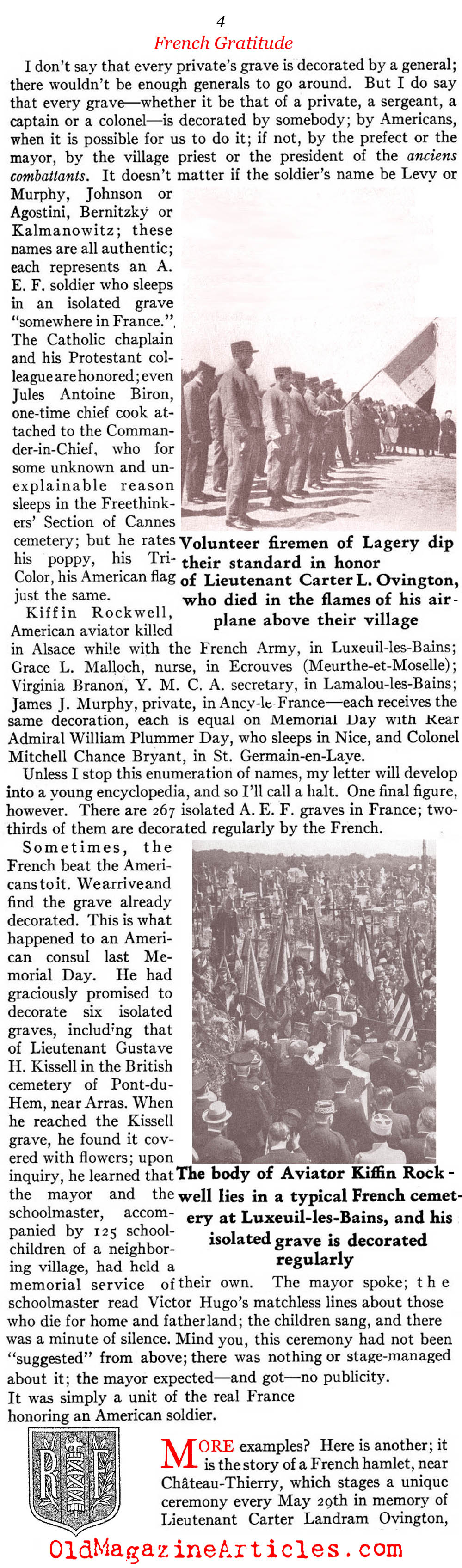 American W.W. I  Cemeteries and  French Gratitude (American Legion Monthly, 1936)