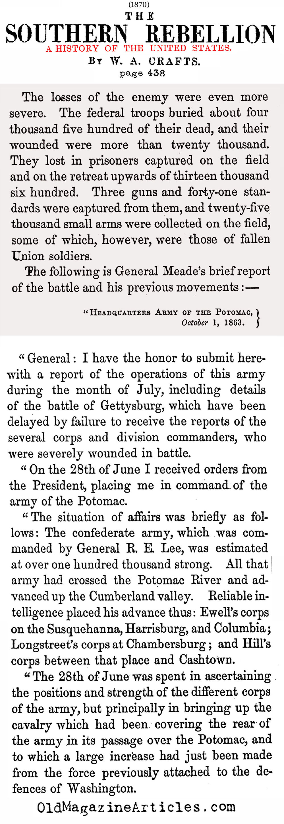 General Meade's Report on the Battle of Gettysburg (History of the U.S. , 1867)