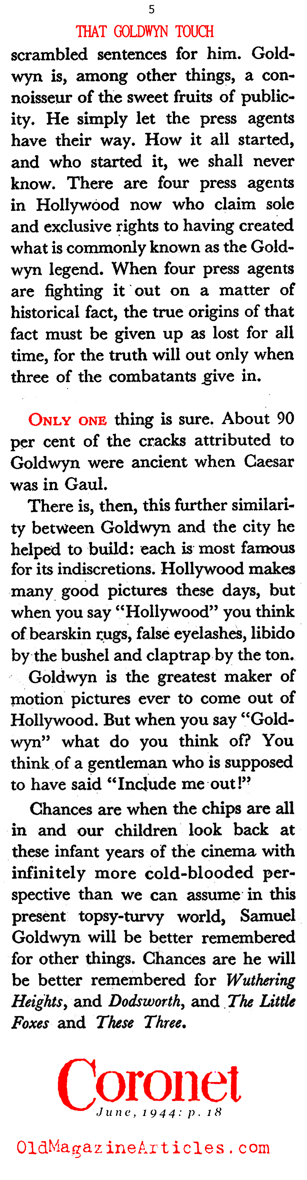 Samuel Goldwyn, Producer (Coronet Magazine, 1944)