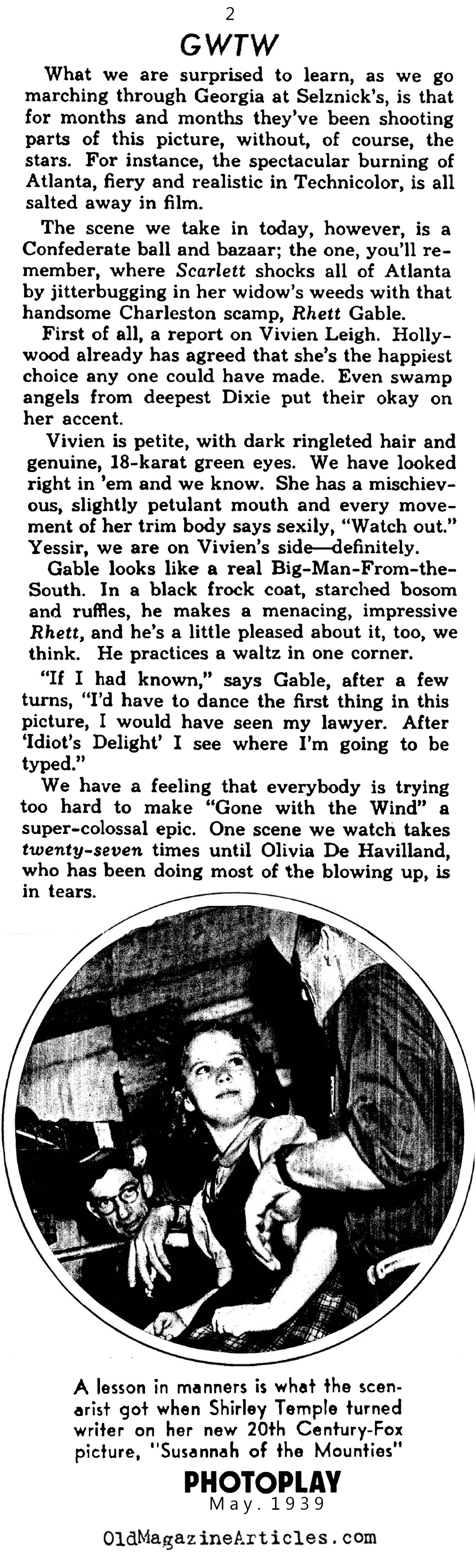 Gone with Wind Begins Shooting (Photoplay Magazine, 1939)