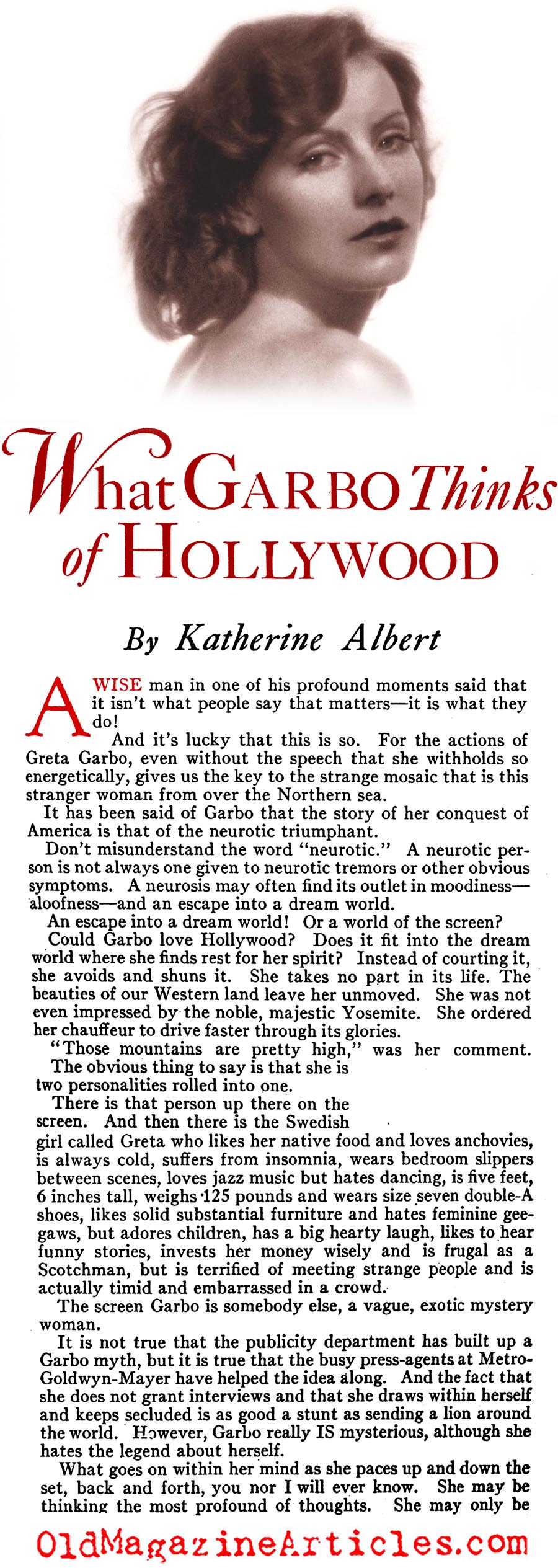 Greta Garbo's First Impressions of Hollywood (Photoplay Magazine, 1930)