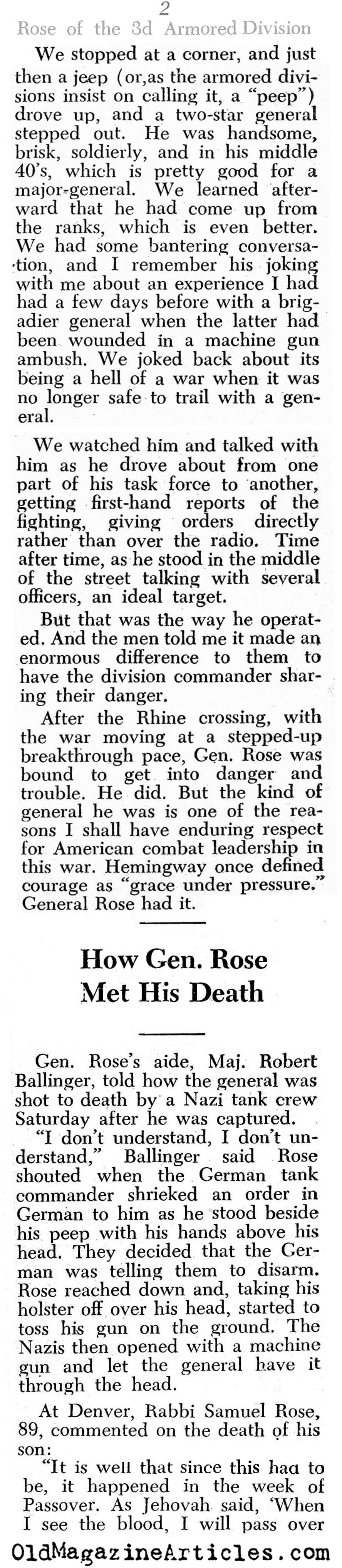 The Death of General Rose (PM Tabloid, 1945)