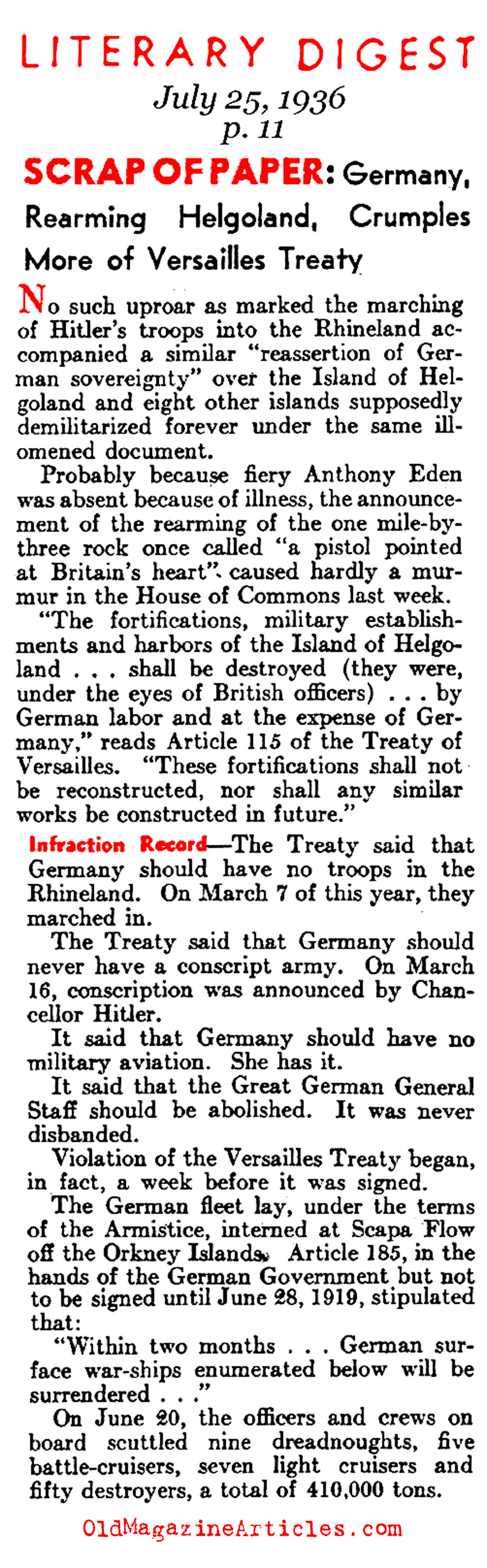 Versailles Treaty Violations (Literary Digest, 1936)