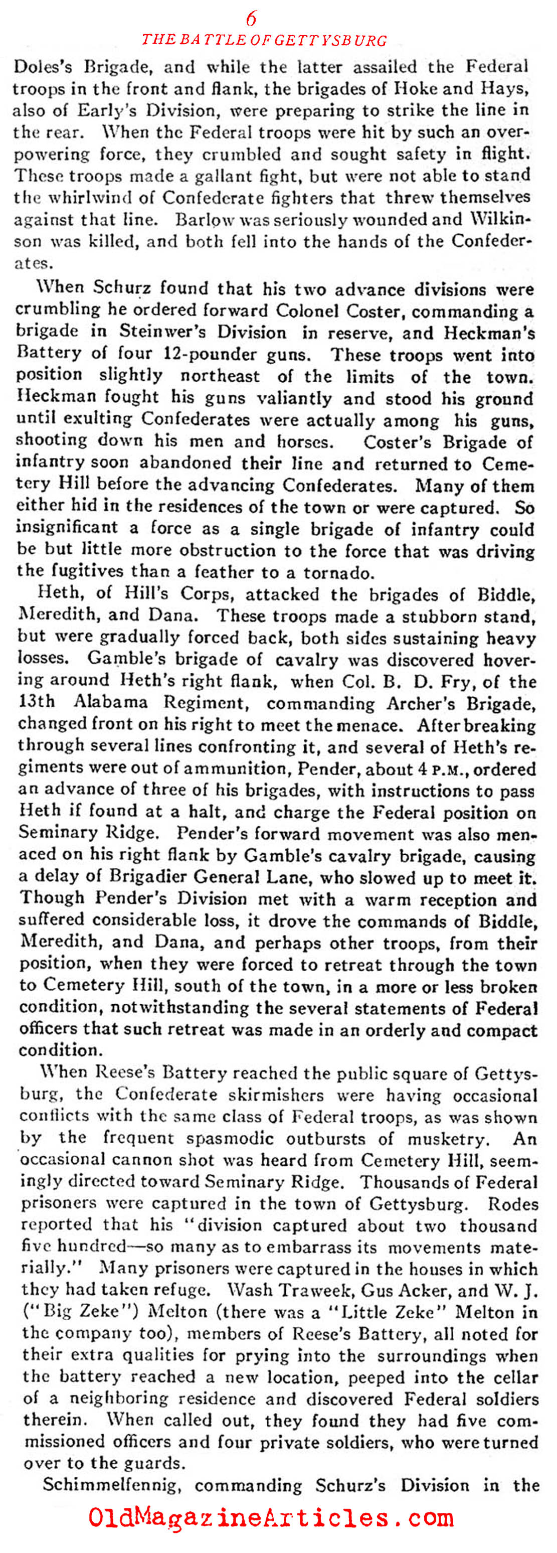 The Confederate Error on the First Day at Gettysburg (Confederate Veteran Magazine, 1923)