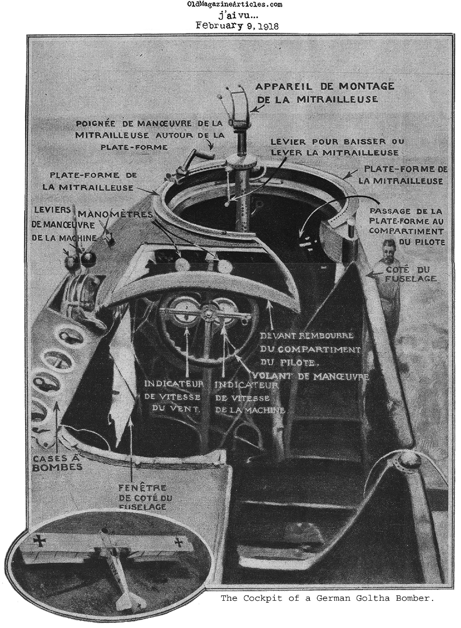 Cockpit of the  Giant Goltha Bomber (j'ai vu Magazine, 1918)