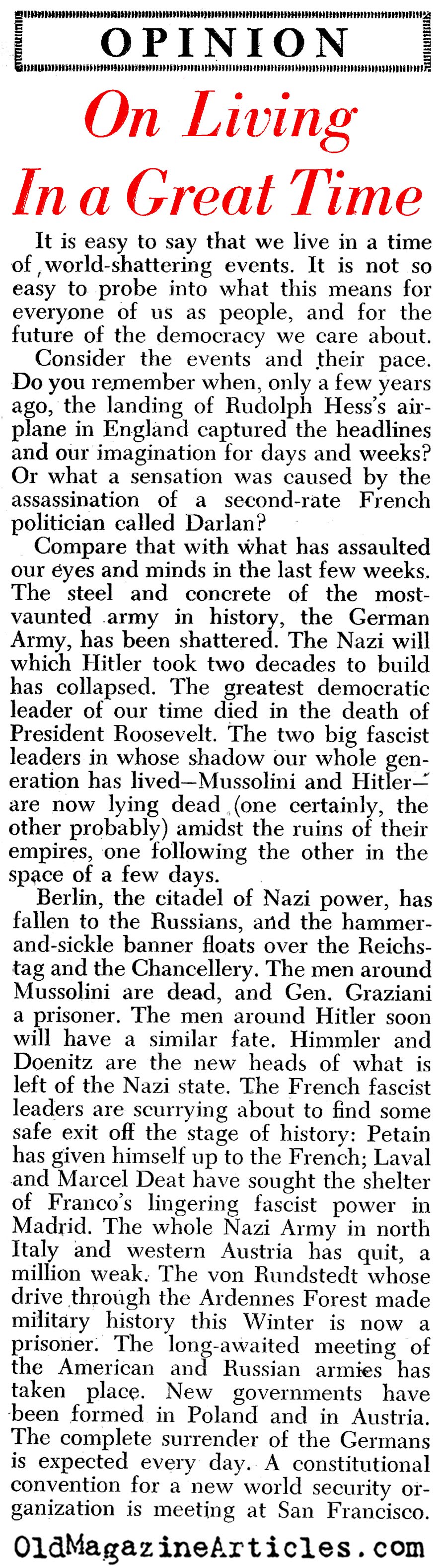 A Great Time to be Alive (PM Tabloid, 1945)