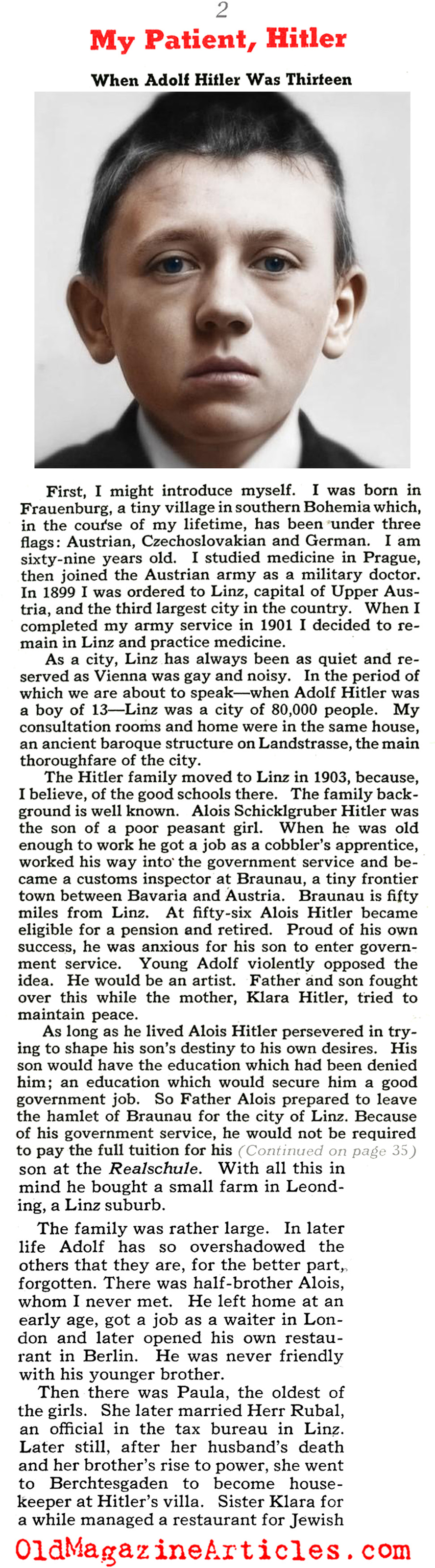 ''My Patient, Adolf Hitler'' (Collier's Magazine, 1941)