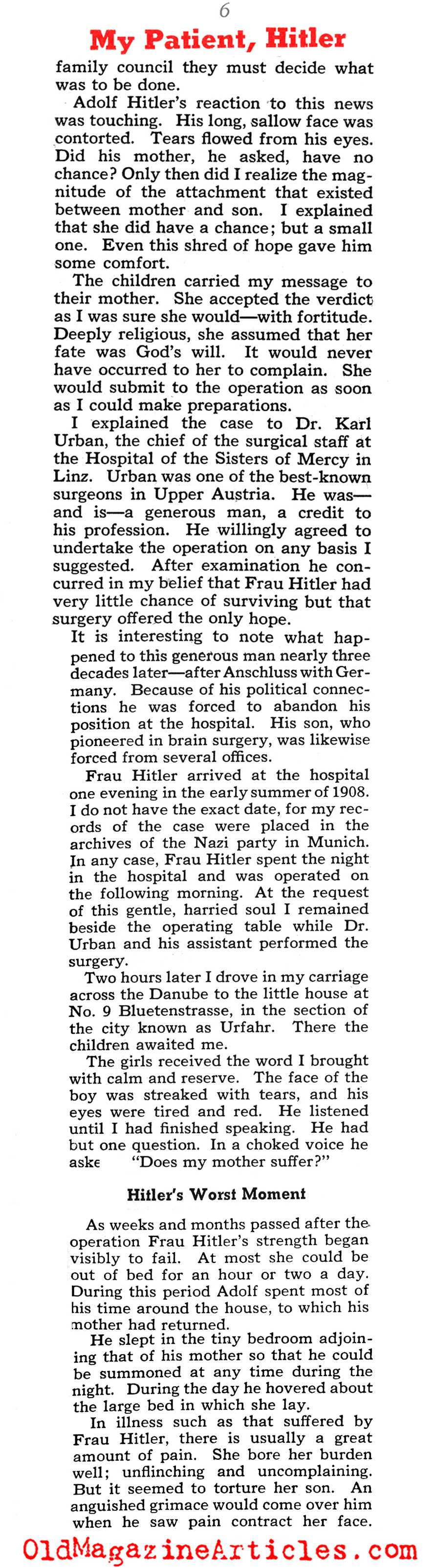 ''My Patient, Adolf Hitler'' (Collier's Magazine, 1941)