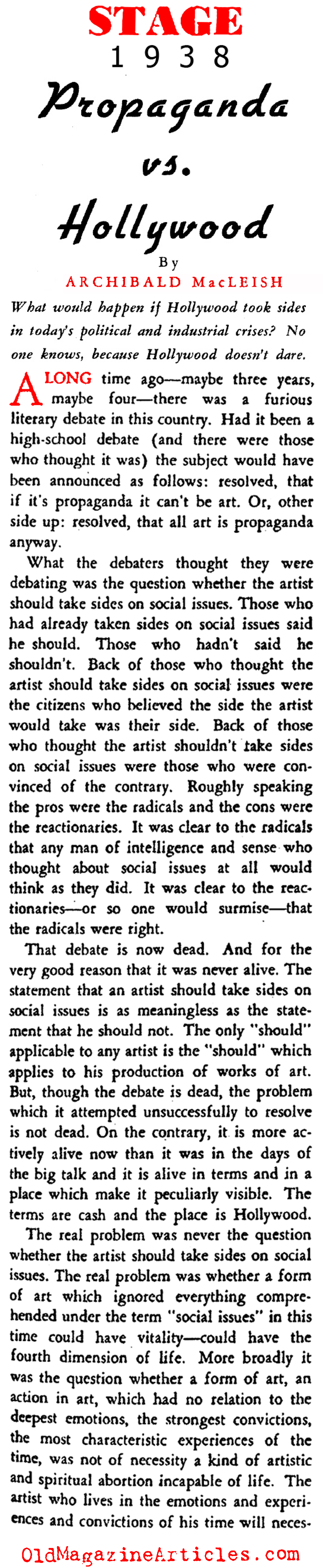 Social Issues in Movies (Stage Magazine, 1938)