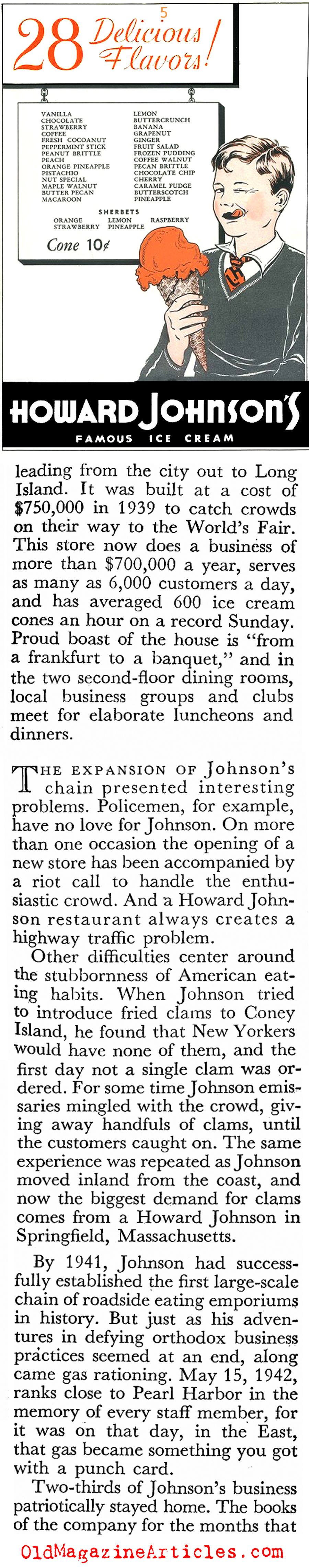 Howard Johnson's Roadside Restaurants (Coronet Magazine, 1946)