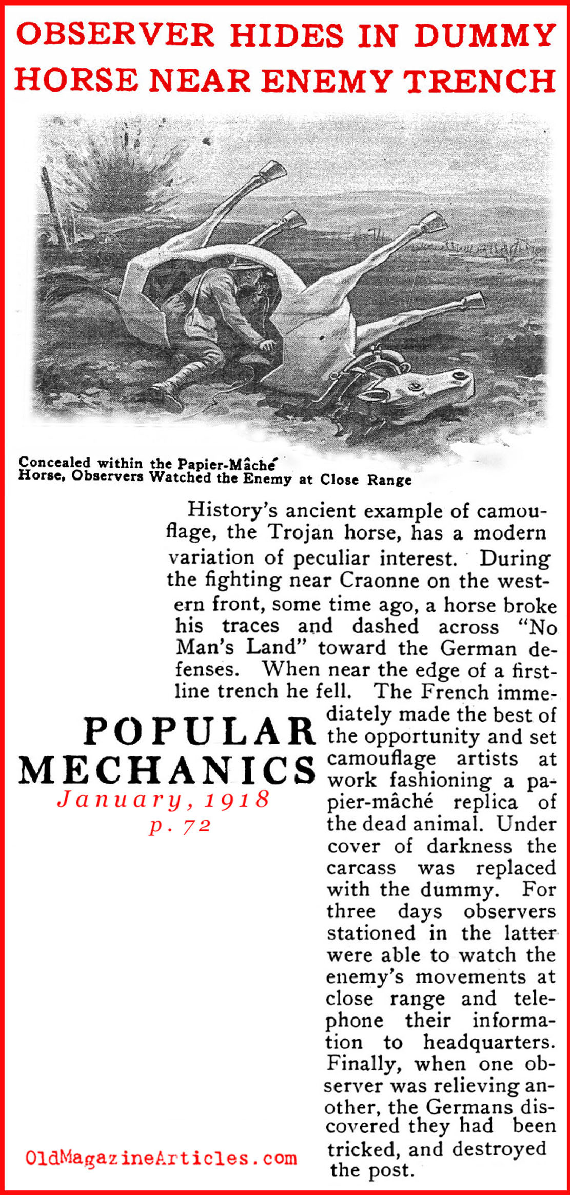 The Dummy Horse Observation Post (Popular Mechanics, 1918)