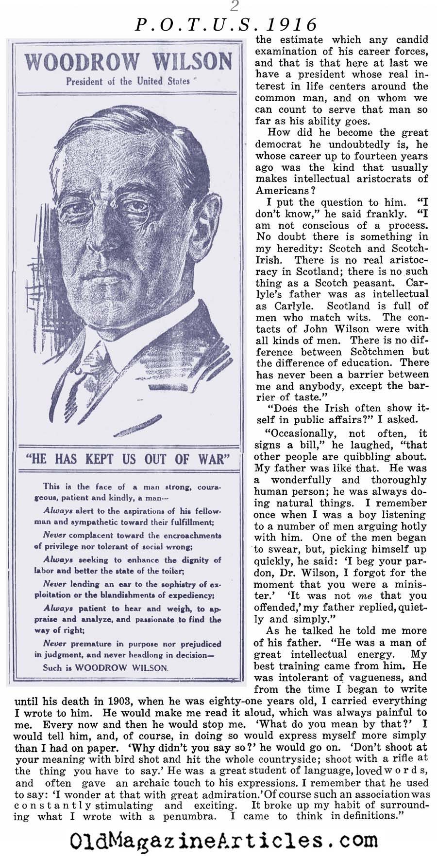 An Interview with Woodrow Wilson (Collier;s Magazine, 1916)