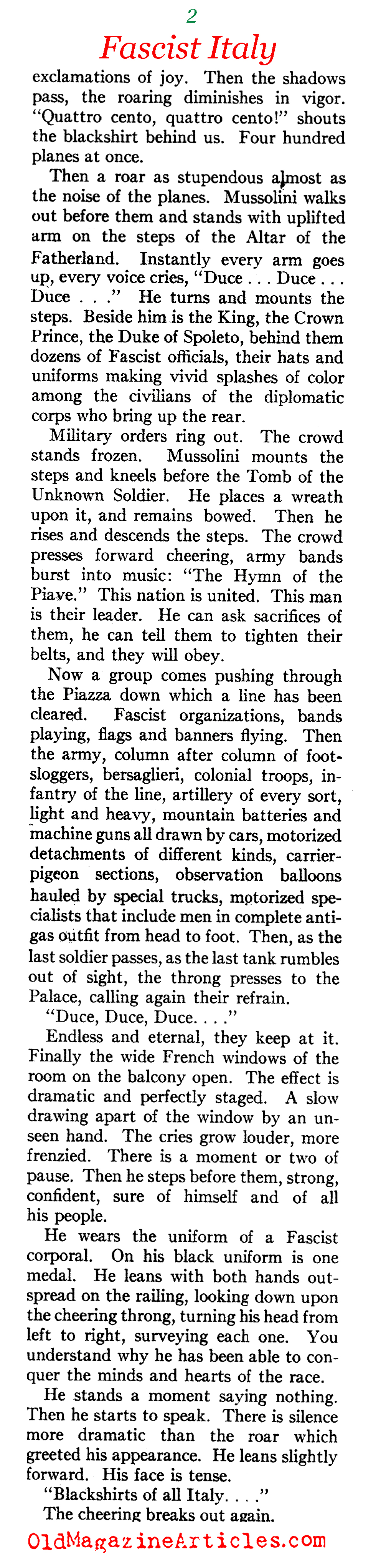 Armistice Day Mussolini Style (American Legion Monthly, 1936)