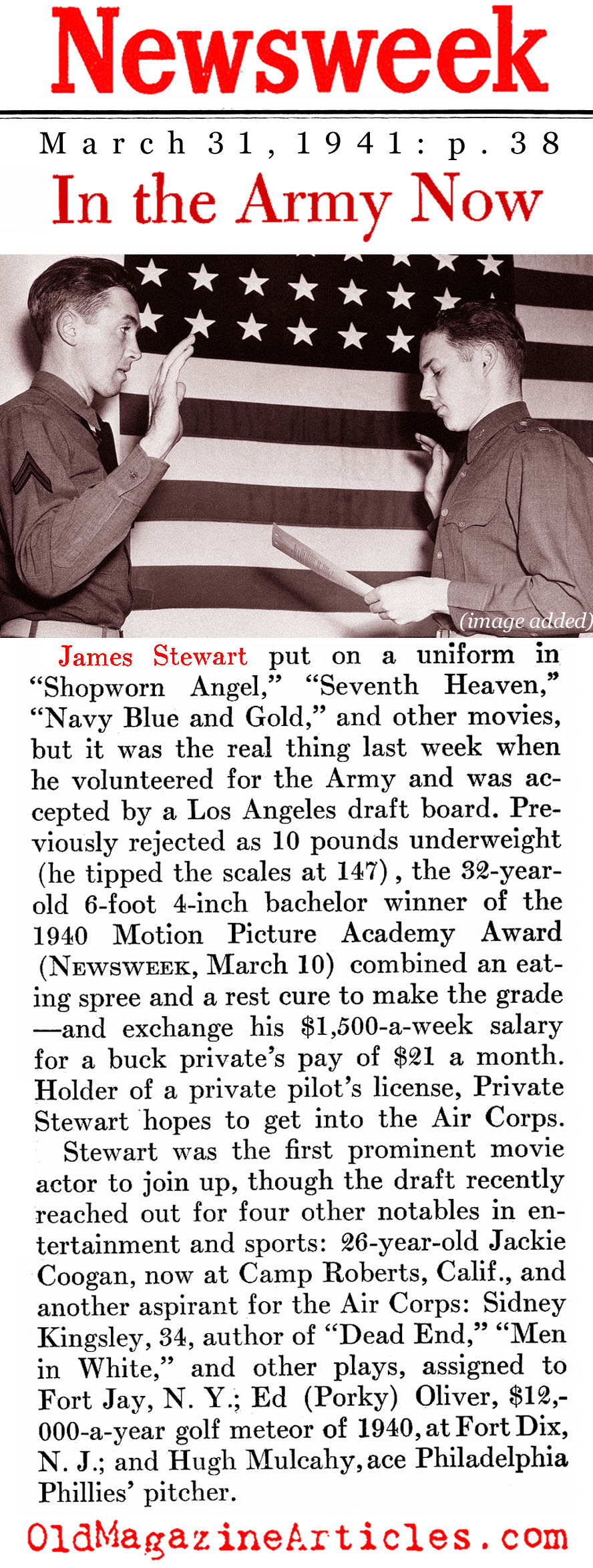 Jimmy Stewart - One of the First Volunteers (Newsweek Magazine, 1941)