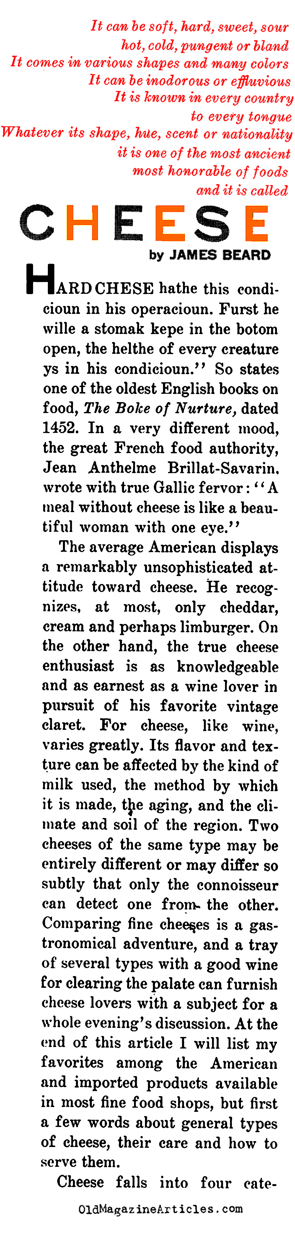 James Beard on Cheese (Gentry Magazine, 1957)