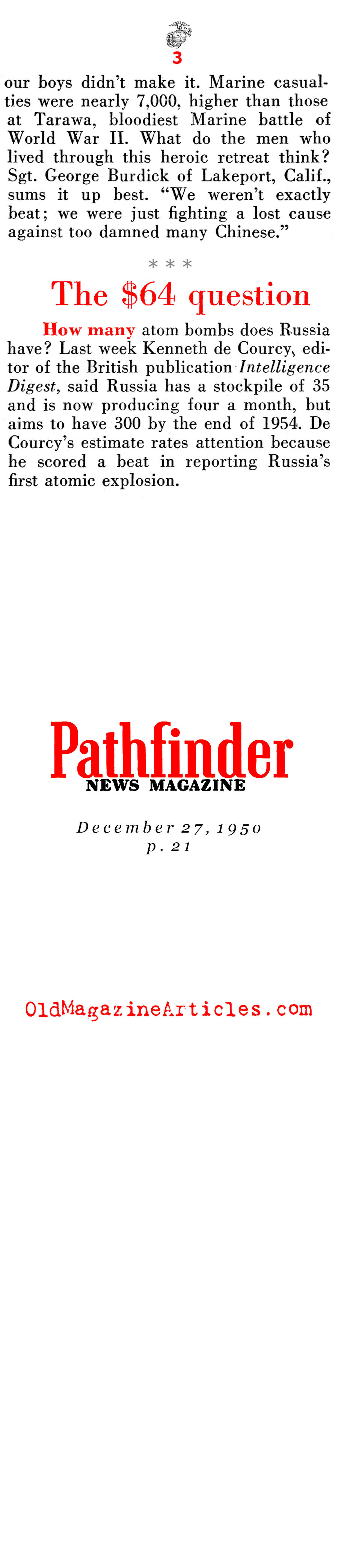 The March from Chosin to the Sea (Pathfinder Magazine, 1950)