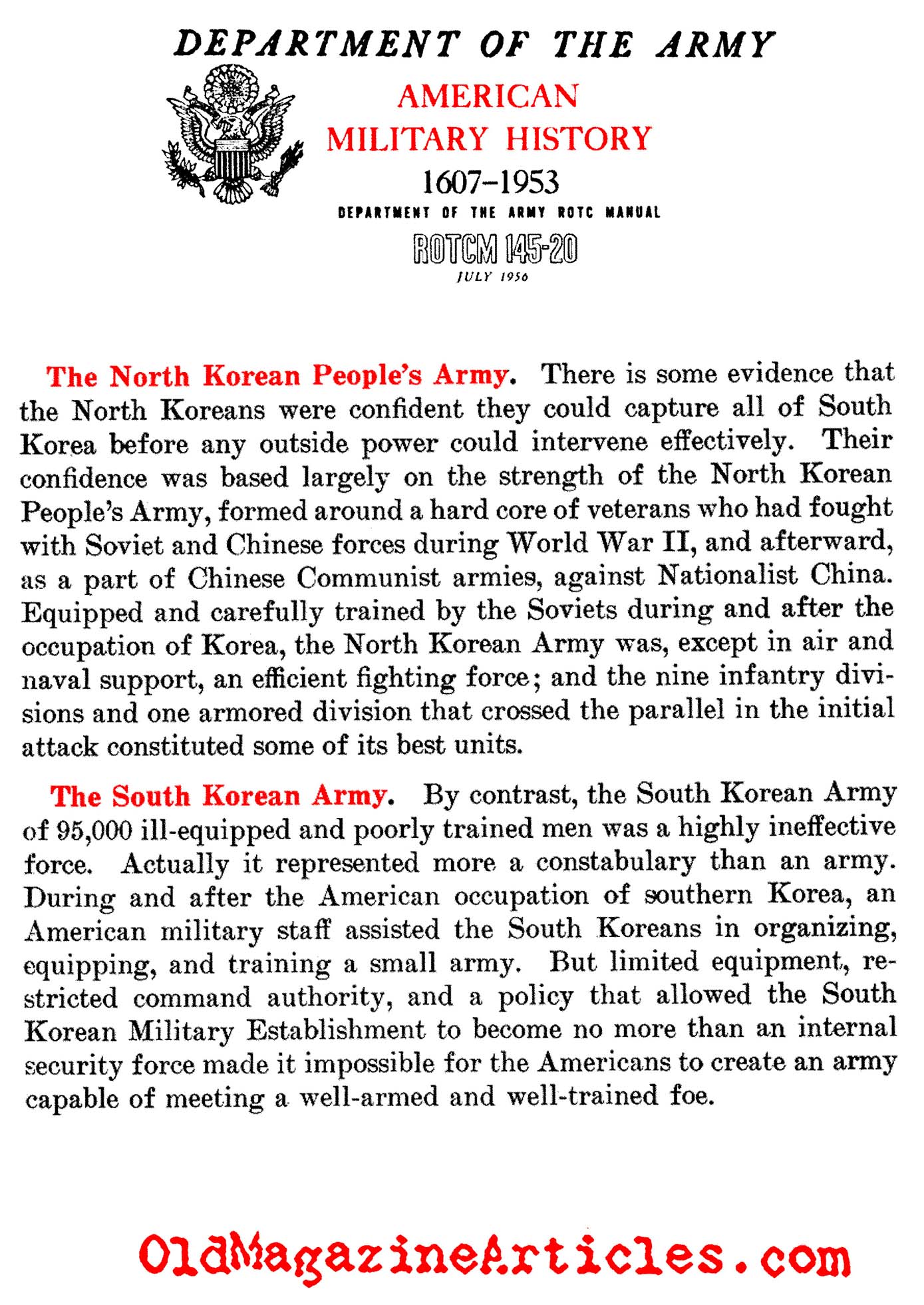 The Two Korean Armies Compared (Dept. of the Army, 1956)
