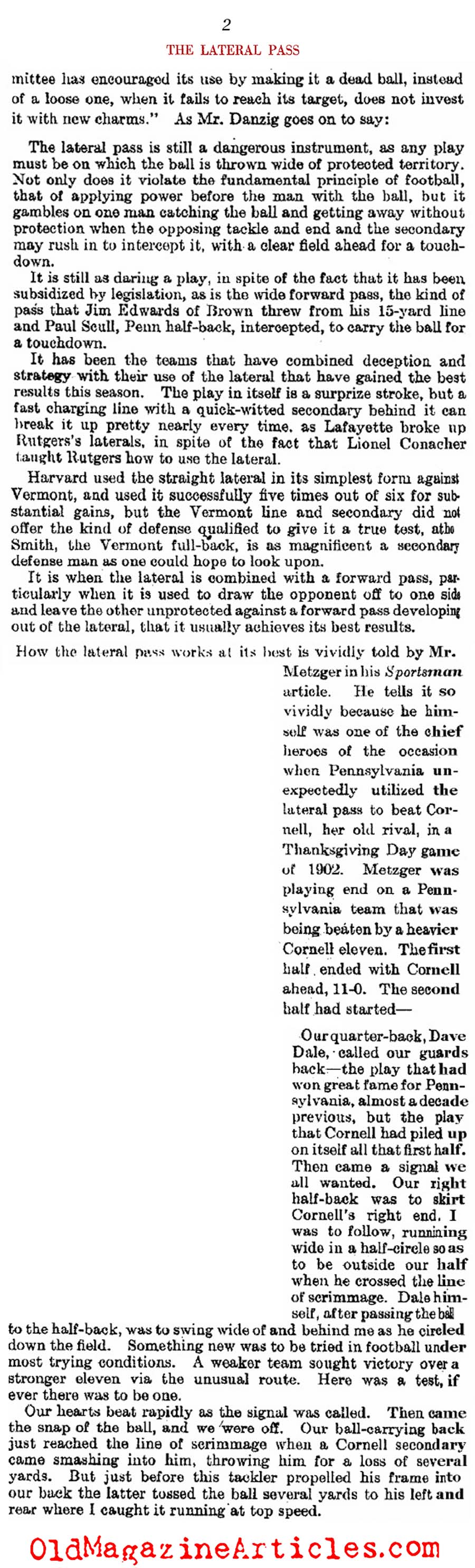 The Invention of Football's Lateral Pass (Literary Digest, 1927)