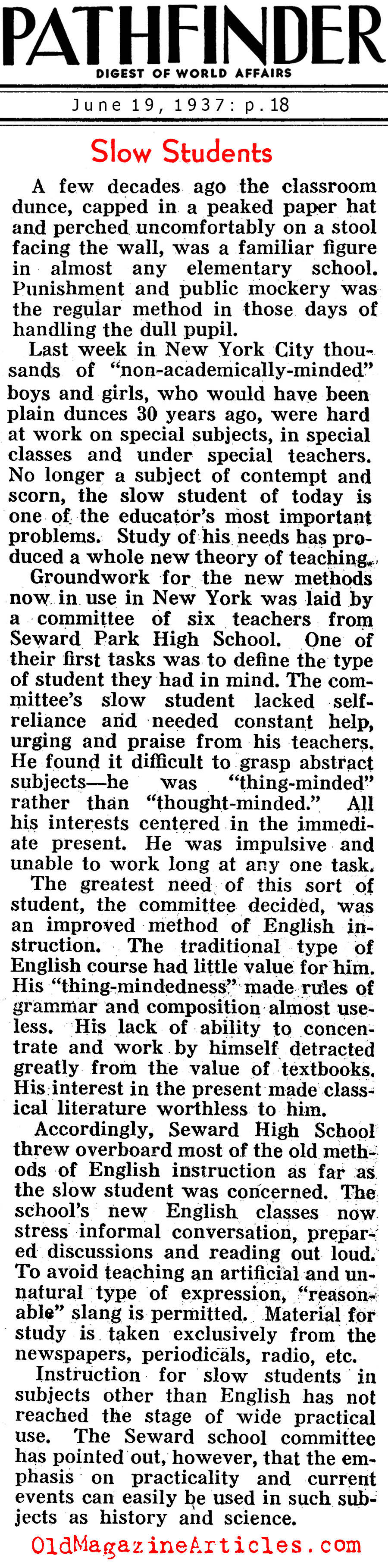 Trying to Understand Learning Disabilities (Pathfinder Magazine, 1937)