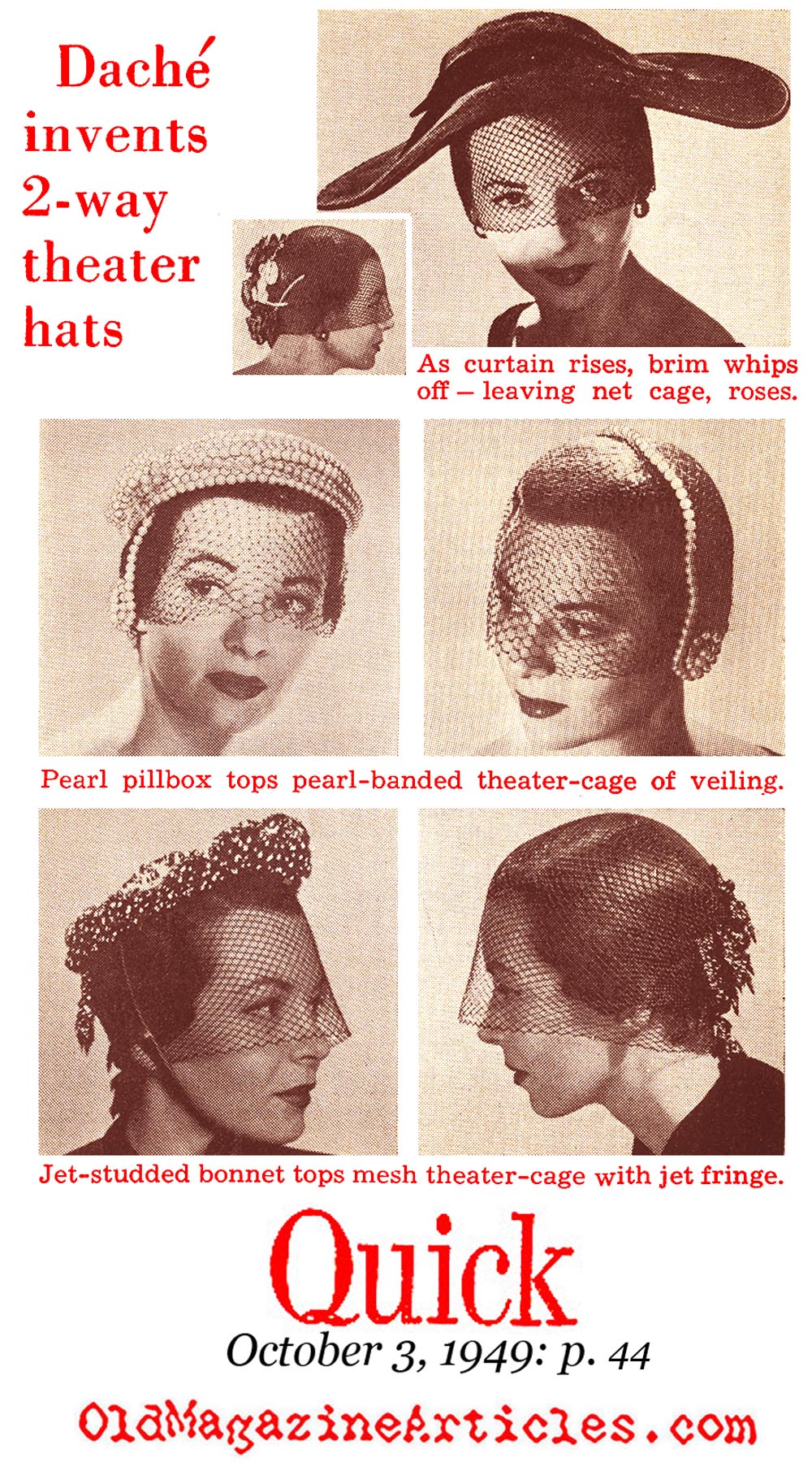 Theatre Hats by Lilly Dach (Quick Magazine, 1949)