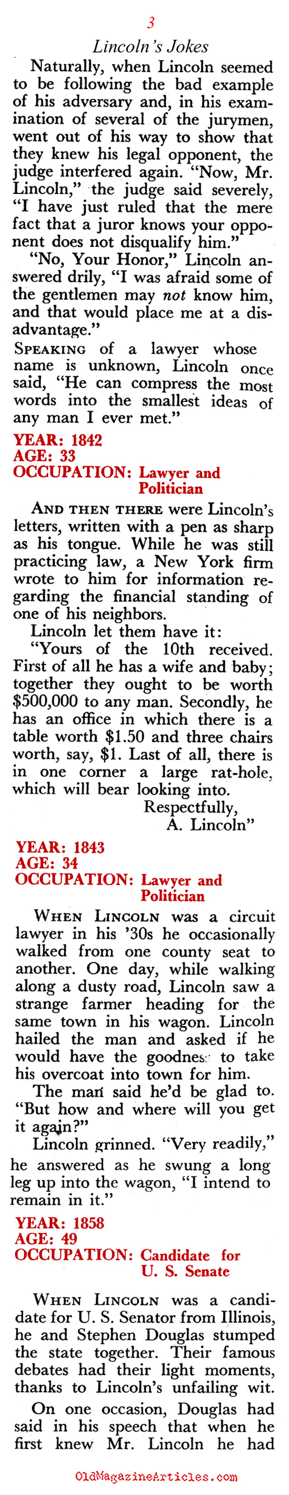 The Jokes of Abraham Lincoln (Pageant Magazine, 1954)