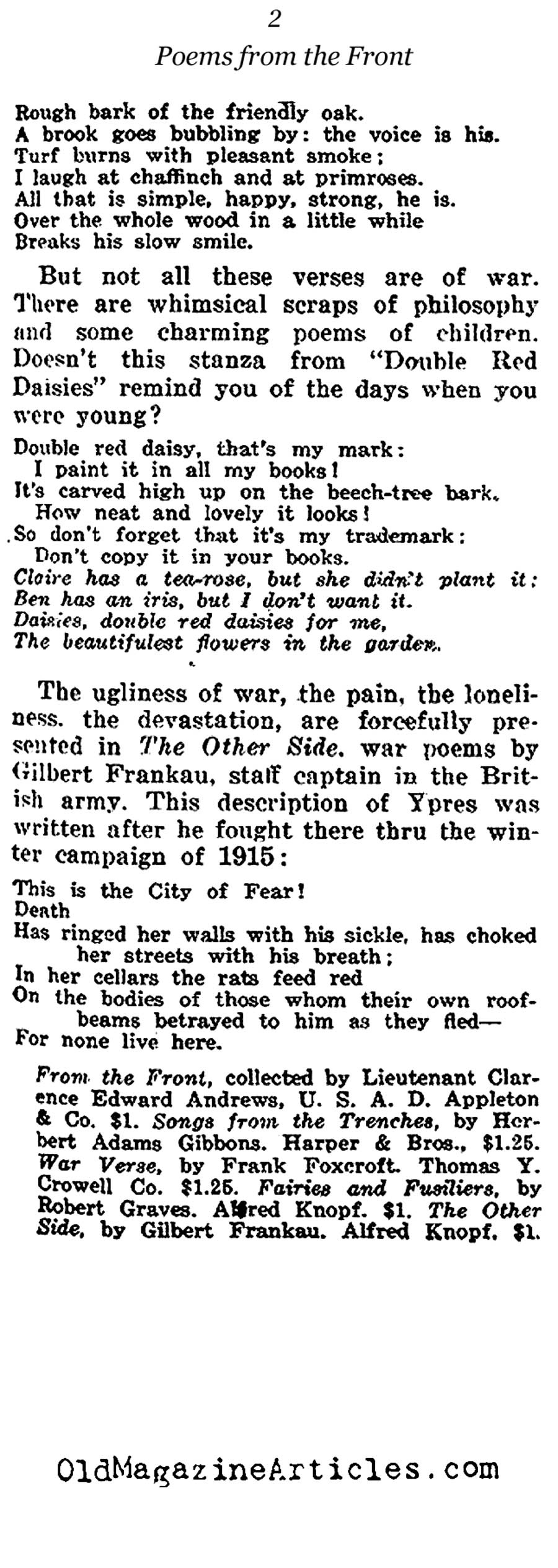 Three Collections of War Poetry Reviewed (The Independent, 1919)