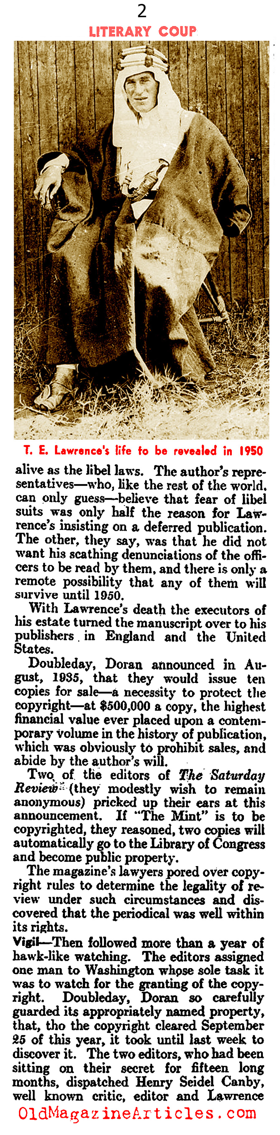 T.E. Lawrence and the Literary Coup of 1935 (Literary Digest, 1935)