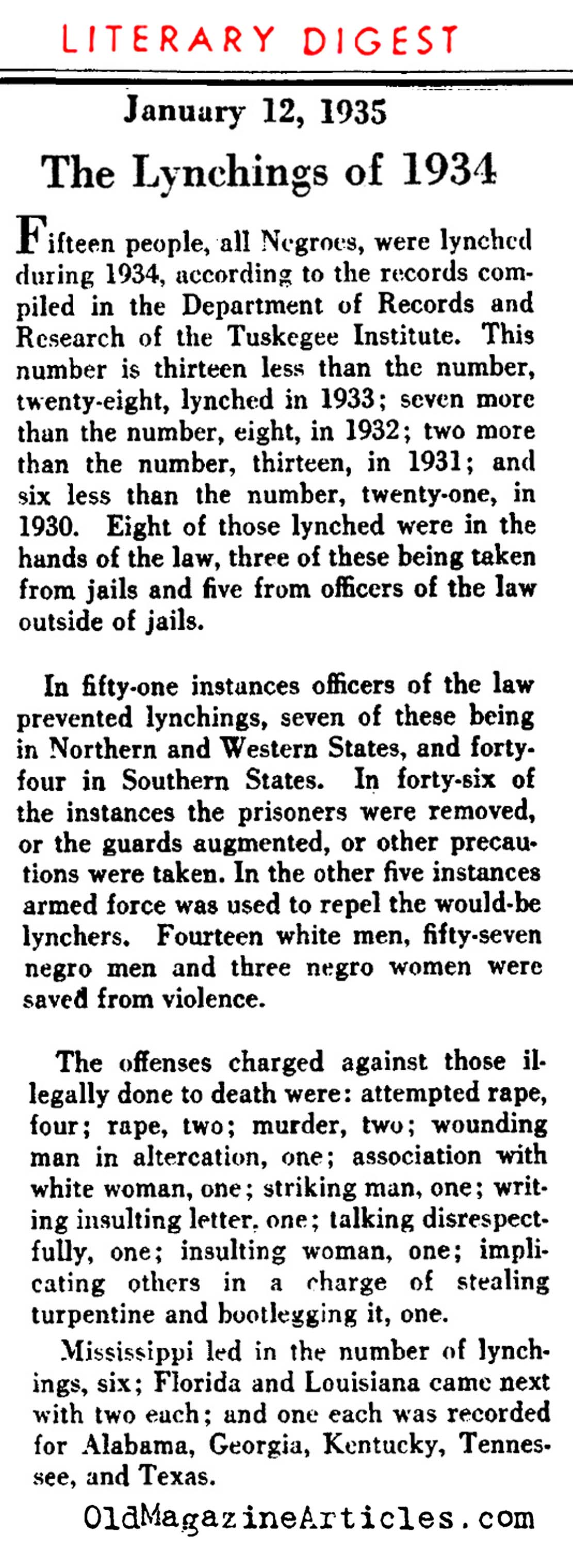 The Lynchings of 1934 (Literary Digest, 1935)