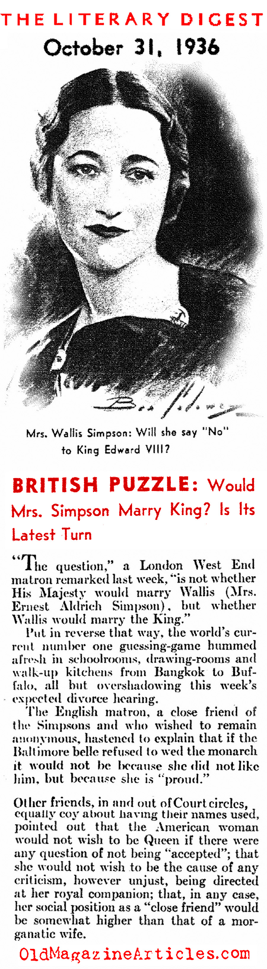 Can Mrs. Simpson Marry the King? (Literary Digest, 1936)