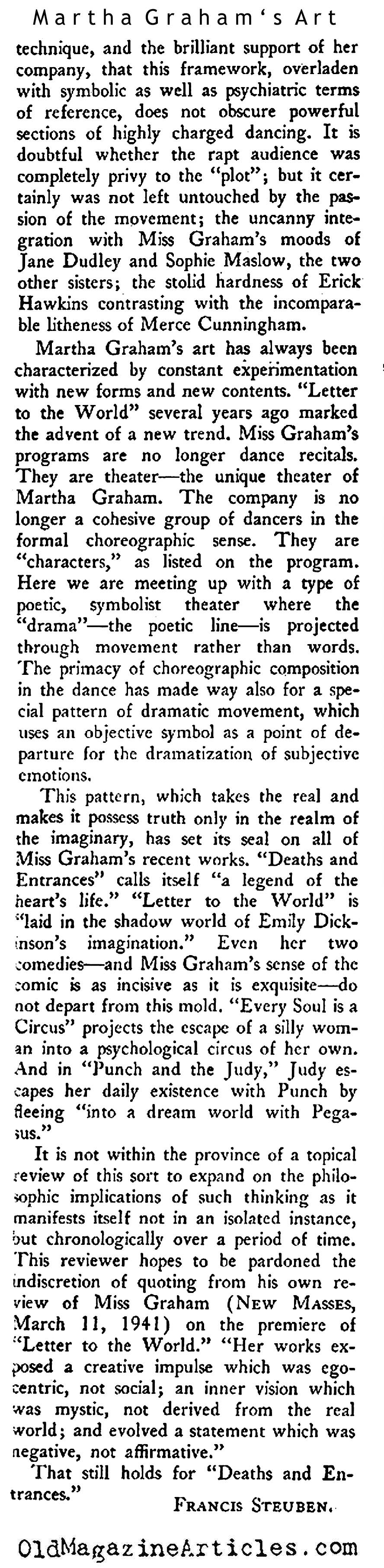 Martha Graham's Art (New Masses, 1944)