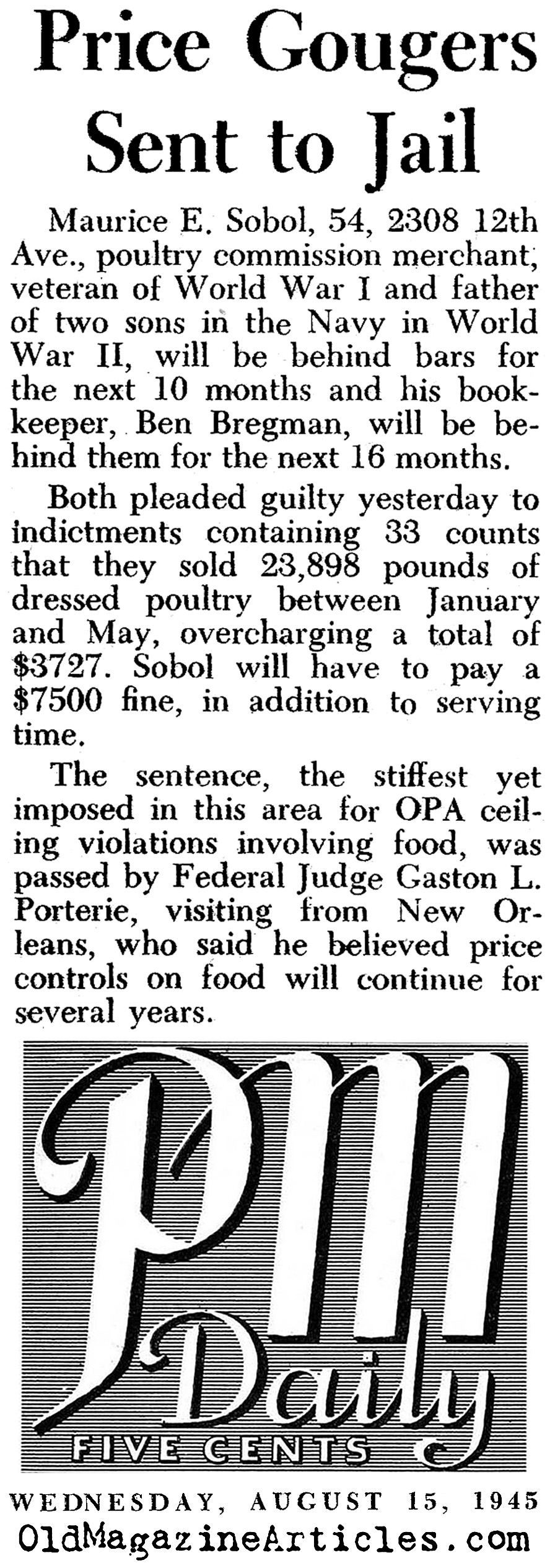 Price Gougers Sent to Jail' (PM Tabloid, 1945)
