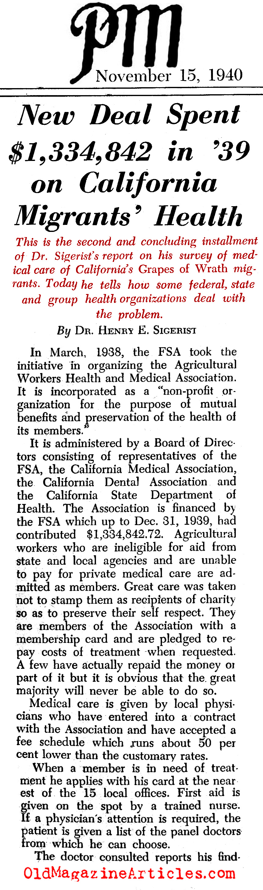 Government Heath Care for California Migrants (PM Tabloid, 1940)